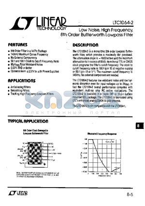 LTC1064-2CN datasheet - Low Noise, High Frequency, 8th Order Butterworth Lowpass Filter