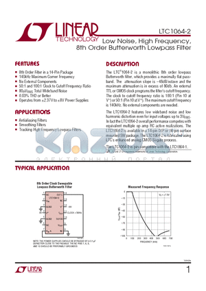 LTC1064-2CSW datasheet - Low Noise, High Frequency, 8th Order Butterworth Lowpass Filter