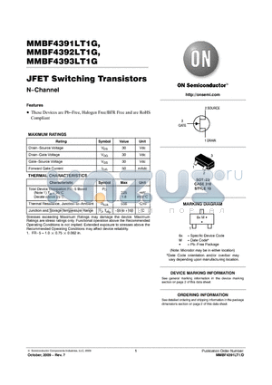 MMBF4391LT1G datasheet - JFET Switching Transistors