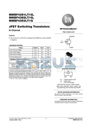 MMBF4391LT1G_09 datasheet - JFET Switching Transistors