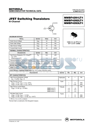 MMBF4393LT1 datasheet - JFET Switching Transistors