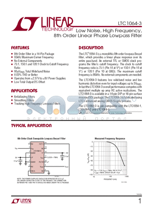 LTC1064-3_09 datasheet - Low Noise, High Frequency, 8th Order Linear Phase Lowpass Filter