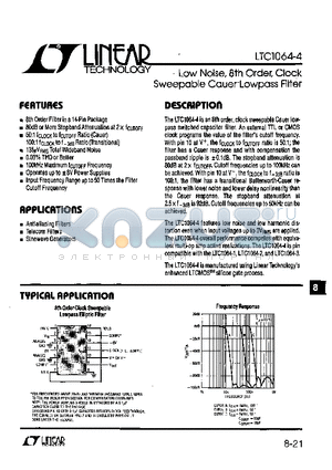 LTC1064-4CN datasheet - Low Noise,8th Order, Clock Sweepable Cauer Lowpass Filter