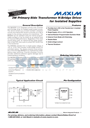 MAX256ASA datasheet - 3W Primary-Side Transformer H-Bridge Driver for Isolated Supplies