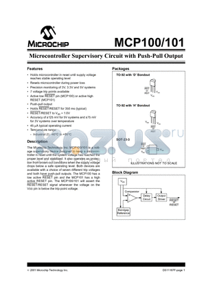 MCP100T-270I/TT datasheet - Microcontroller Supervisory Circuit with Push-Pull Output