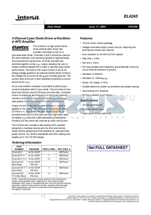 EL6245CUZT13 datasheet - 3-Channel Laser Diode Driver w/Oscillator & APC Amplifier