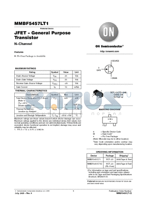 MMBF5457LT1G datasheet - JFET - General Purpose Transistor N-Channel