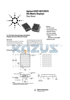 HDSP-B573 datasheet - Dot Matrix Displays 5 x 7 Bi-Color General Purpose Dot Matrix Displays 53.2 mm (2.09 inch) Package