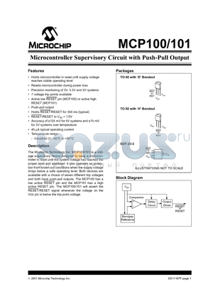MCP100_01 datasheet - Microcontroller Supervisory Circuit with Push-Pull Output