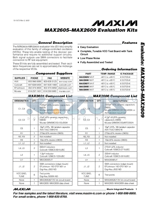 MAX2605 datasheet - MAX2605-MAX2609 Evaluation Kits