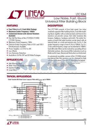 LTC1064ACN datasheet - Low Noise, Fast, Quad Universal Filter Building Block