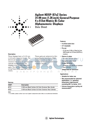 HDSP-B7XZ datasheet - 31.99 mm (1.26 inch) General Purpose 4 x 8 Dot Matrix Bi-Color Alphanumeric Displays