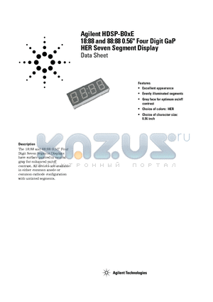 HDSP-BXXX datasheet - 18:88 and 88:88 0.56 Four Digit GaP HER Seven Segment Display