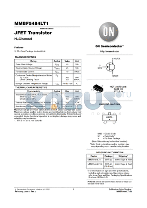 MMBF5484LT1 datasheet - JFET Transistor N−Channel