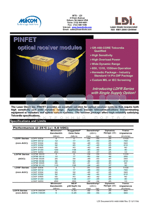 LDFR0012-SCR datasheet - PINFET optical receiver modules