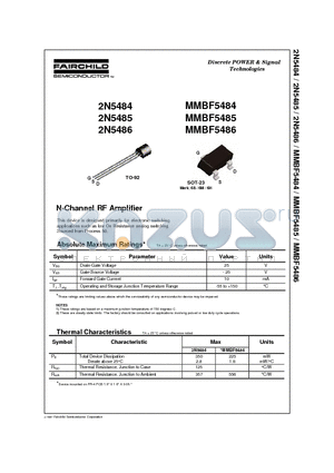 MMBF5485 datasheet - N-Channel RF Amplifier