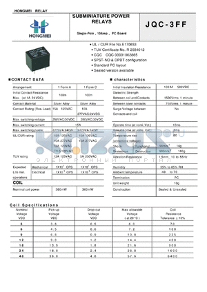 JQC-3FF-05-1Z datasheet - SUBMINIATURE POWER RELAYS