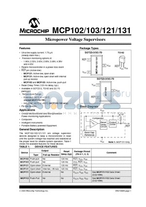 MCP102-300E/TO datasheet - Micropower Voltage Supervisors