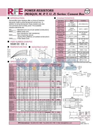 NSQHH-47K-J datasheet - POWER RESISTORS (M)SQ(H, M, P, T, U, Z) Series: Cement Box