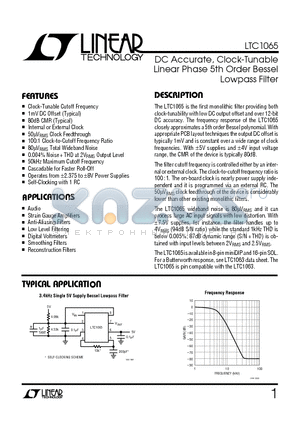 LTC1065MJ8 datasheet - DC Accurate, Clock-Tunable Linear Phase 5th Order Bessel Lowpass Filter