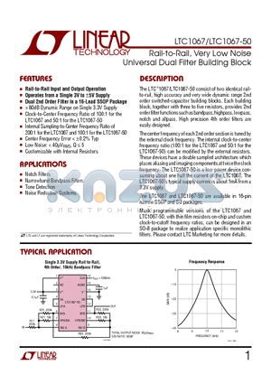 LTC1067 datasheet - Rail-to-Rail, Very Low Noise Universal Dual Filter Building Block