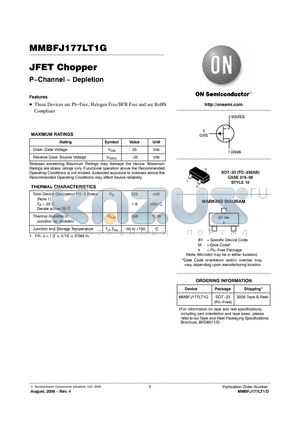 MMBFJ177LT1G datasheet - JFET Chopper P−Channel − Depletion