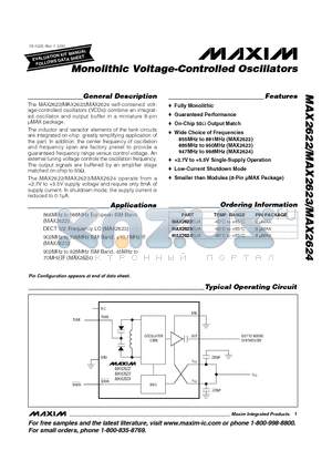 MAX2622 datasheet - Monolithic Voltage-Controlled Oscillators