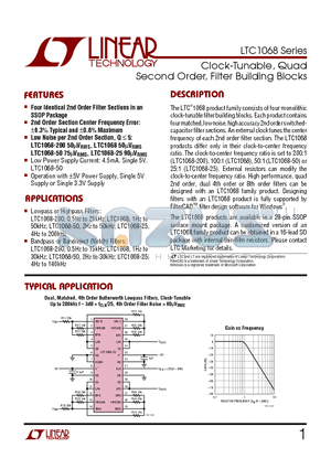 LTC1068CG datasheet - Clock-Tunable, Quad Second Order, Filter Building Blocks