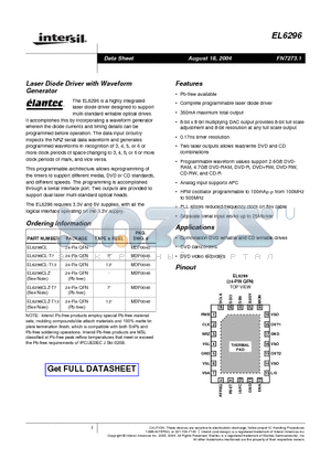 EL6296 datasheet - Laser Diode Driver with Waveform Generator