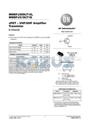 MMBFJ309LT1G datasheet - JFET - VHF/UHF Amplifier Transistor