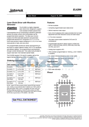 EL6296CL datasheet - Laser Diode Driver with Waveform Generator