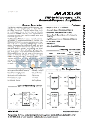 MAX2632 datasheet - VHF-to-Microwave, 3V, General-Purpose Amplifiers
