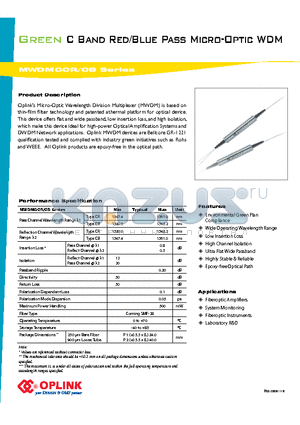 MWDMGCB00001111 datasheet - C Band Red/Blue Pass Micro-Optic WDM