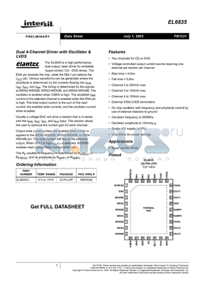 EL6835CL datasheet - Dual 4-Channel Driver with Oscillator & LVDS