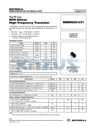 MMBR5031LT1 datasheet - NPN Silicon High-Frequency Transistor