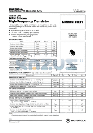 MMBR5179LT1 datasheet - RF AMPLIFIER TRANSISTOR NPN SILICON