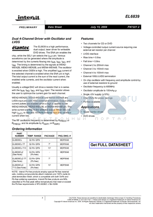 EL6839CLZ datasheet - Dual 4-Channel Driver with Oscillator and LVDS
