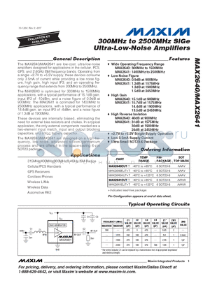 MAX2640EUT-T datasheet - 300MHz to 2500MHz SiGe Ultra-Low-Noise Amplifiers