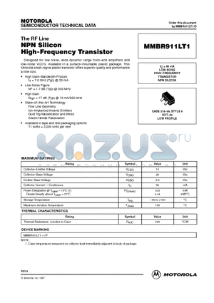 MMBR911 datasheet - NPN Silicon High-Frequency Transistor