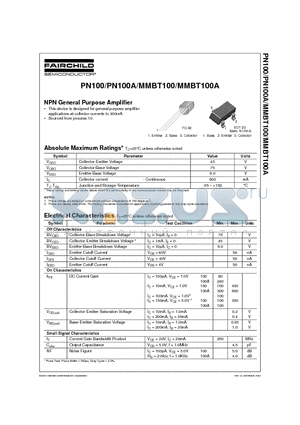 MMBT100A datasheet - PN100/PN100A/MMBT100/MMBT100A