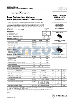 MMBT1010LT1 datasheet - PNP GENERAL PURPOSE DRIVER TRANSISTORS SURFACE MOUNT