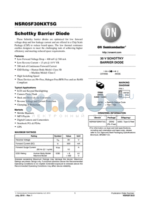 NSR05F30NXT5G datasheet - Schottky Barrier Diode