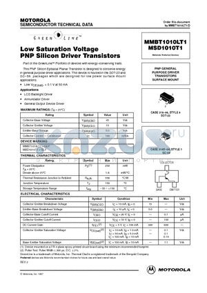 MMBT1010T1 datasheet - PNP GENERAL PURPOSE DRIVER TRANSISTORS SURFACE MOUNT