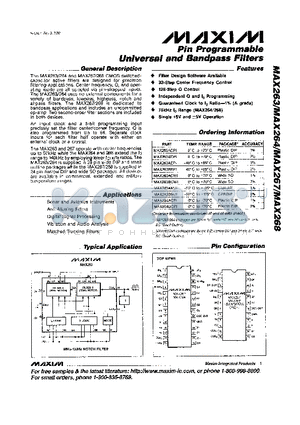 MAX264BCWI datasheet - Pin Programmable Universal and Bandpass Filters