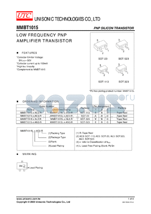 MMBT1015 datasheet - LOW FREQUENCY PNP AMPLIFIER TRANSISTOR