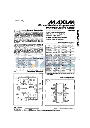MAX265-MAX266 datasheet - Pin and Resistor Programmed Universal Active Filters