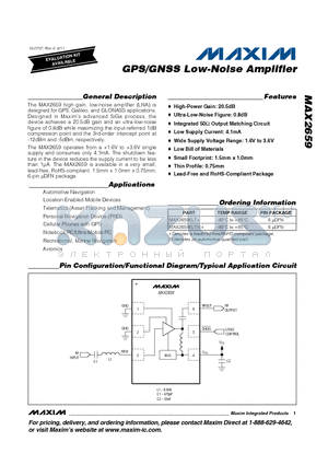 MAX2659 datasheet - GPS/GNSS Low-Noise Amplifier