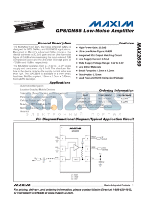 MAX2659_09 datasheet - GPS/GNSS Low-Noise Amplifier