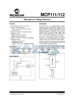 MCP111 datasheet - Micropower Voltage Detector