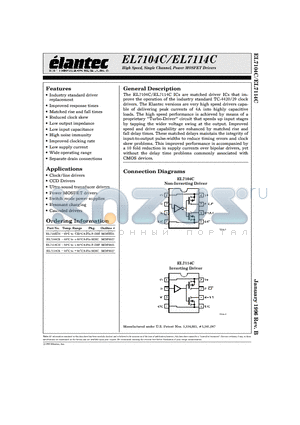 EL7114C datasheet - High Speed, Single Channel, Power MOSFET Drivers